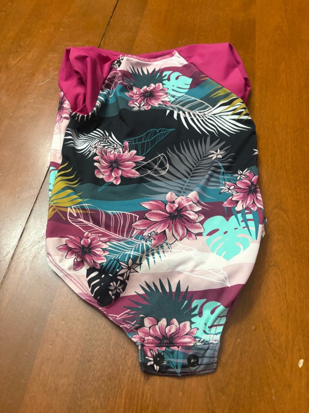 Girls Floral One-Piece Swim Suit in Magenta and Teal